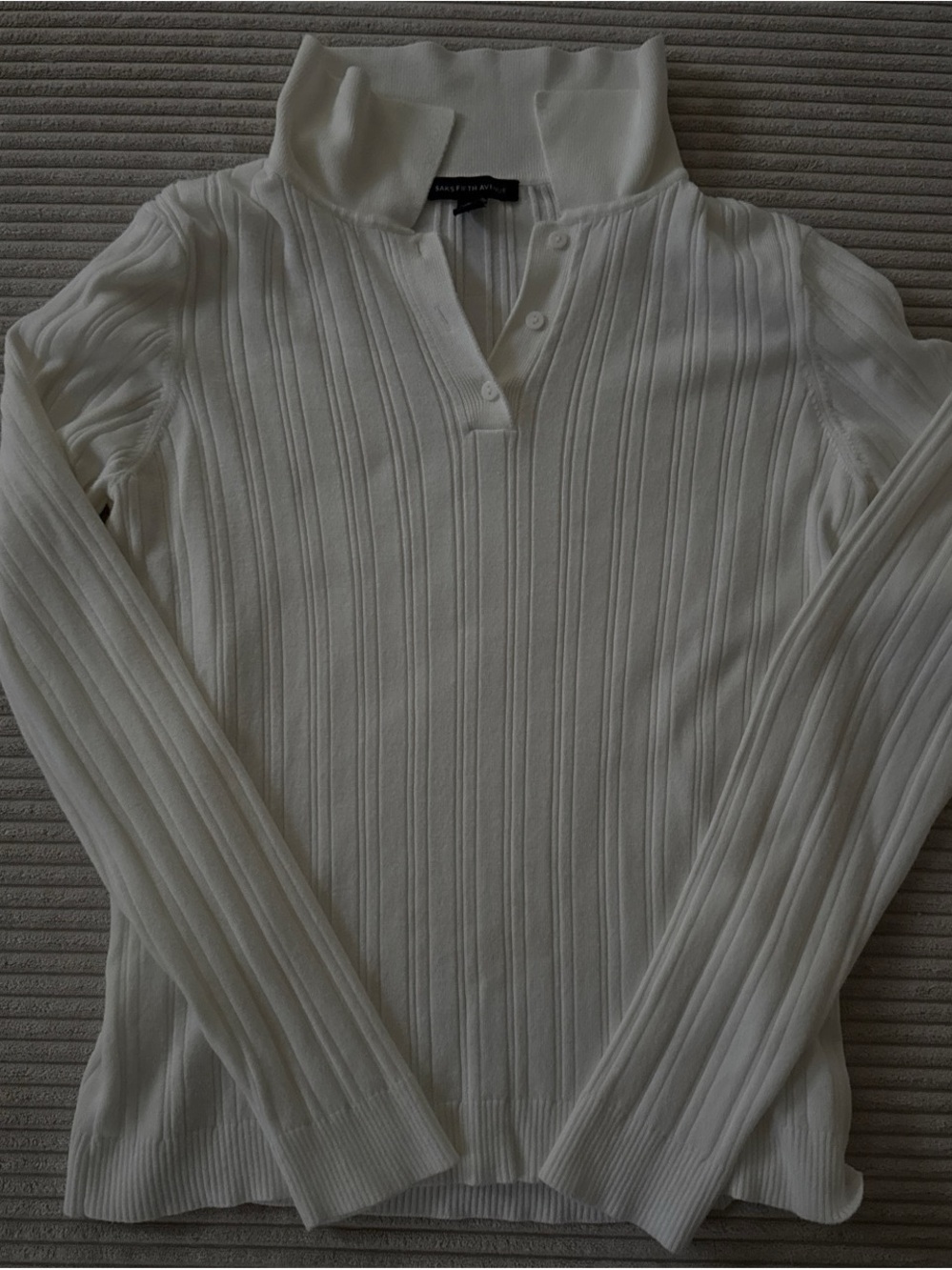 Saks Fifth Avenue Cream Ribbed Long-Sleeve Polo Sweater